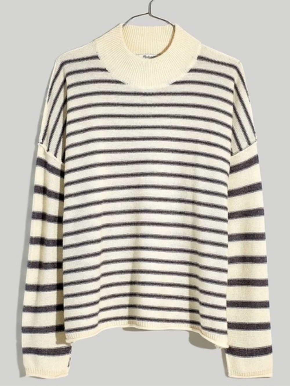 Madewell Stripe-Play Mockneck Pullover Sweater NI116 XXS Ivory Grey Merino Wool